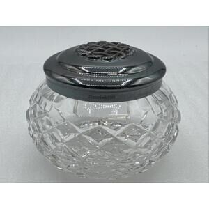 Waterford Crystal Vanity Powder Jar and Vented Lid Silver Plated 2.75H” X 4.25W”
